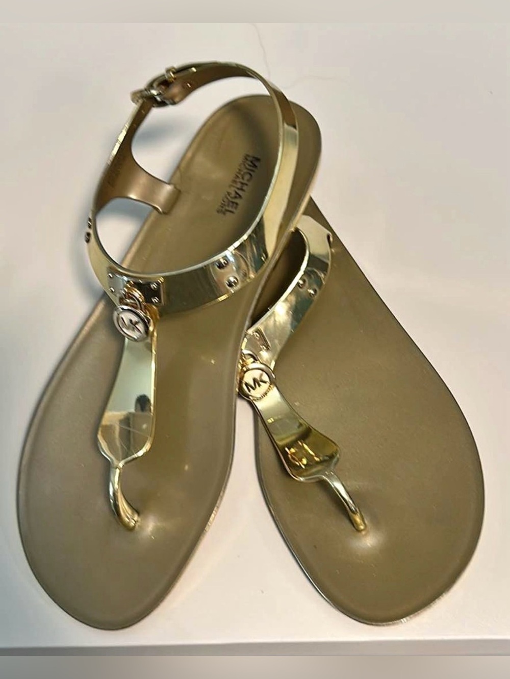 Michael Kors Metallic Gold Jelly T-Strap Sandals